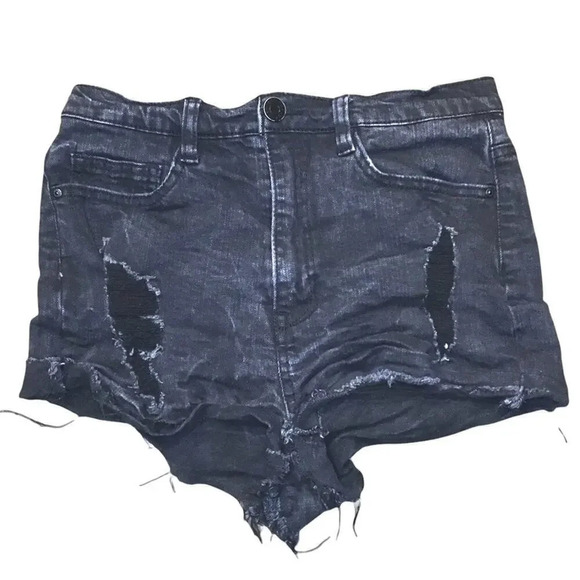 refuge Pants - Refuge Black High Rise Cheeky Denim Distressed Shorts Size 6